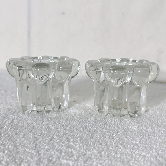 Vintage  Clear Glass Candle Holders x2 - Picture 1 of 11